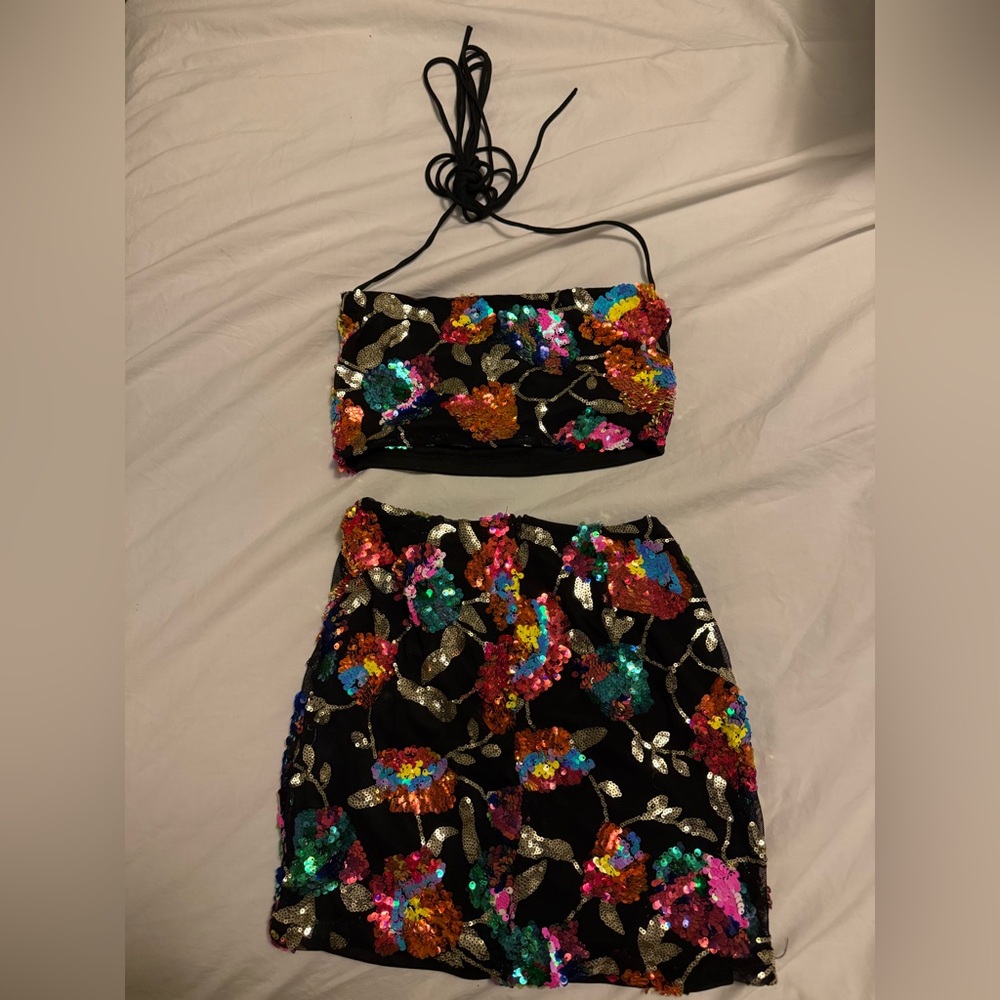 Lucy in the sky sequin two-piece set rave festival